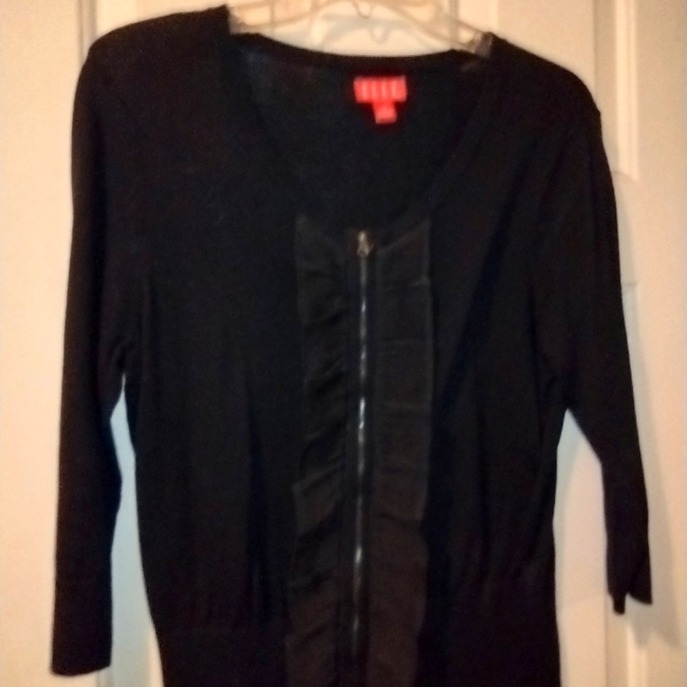 Elle, Black Cardigan ruffle zip up, M